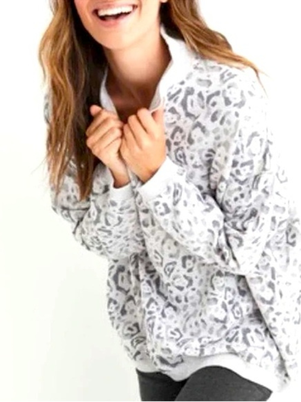 Aerie Good Vibes Oversized 1/4 Zip Leopard Print